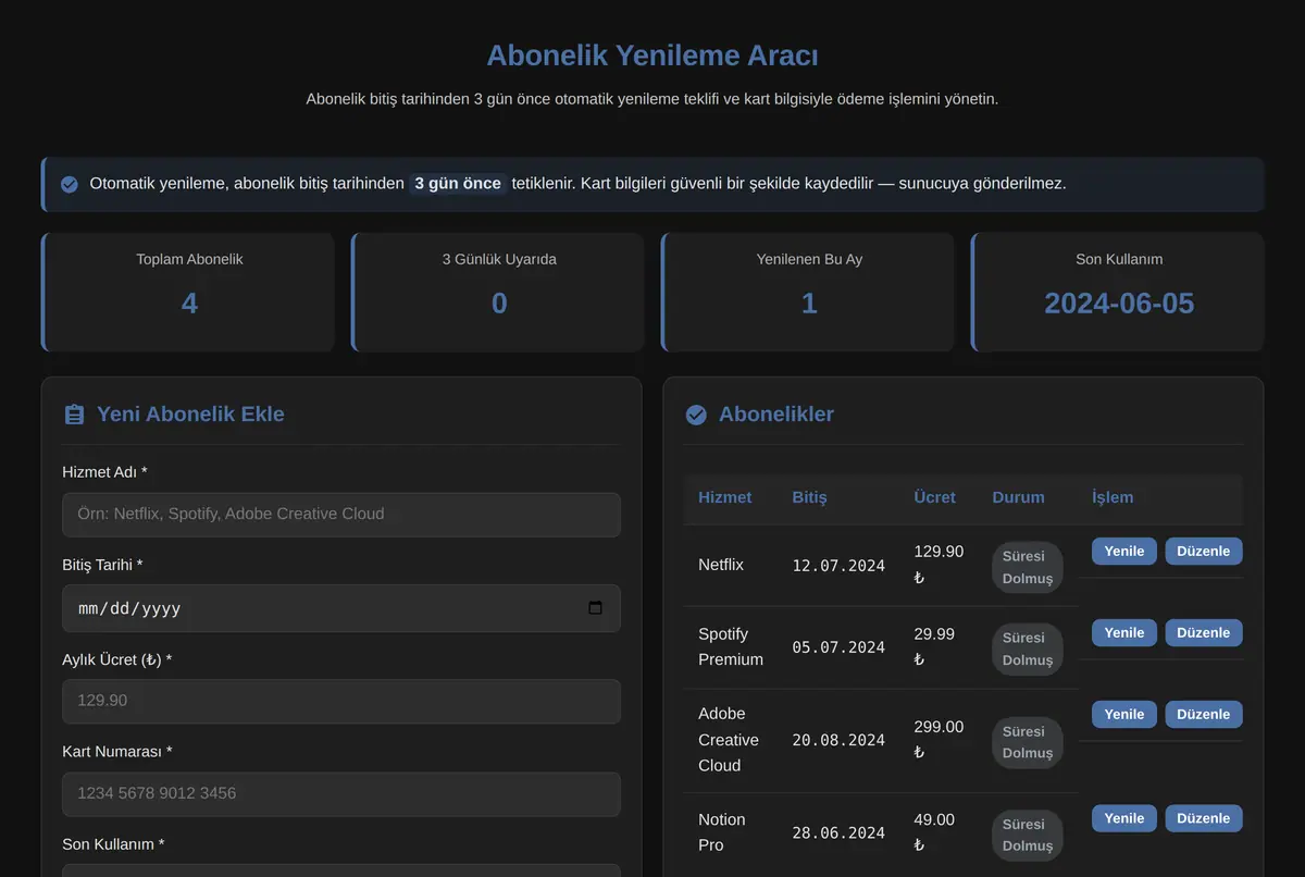Abonelik Yenileme Aracı ekran görüntüsü 2