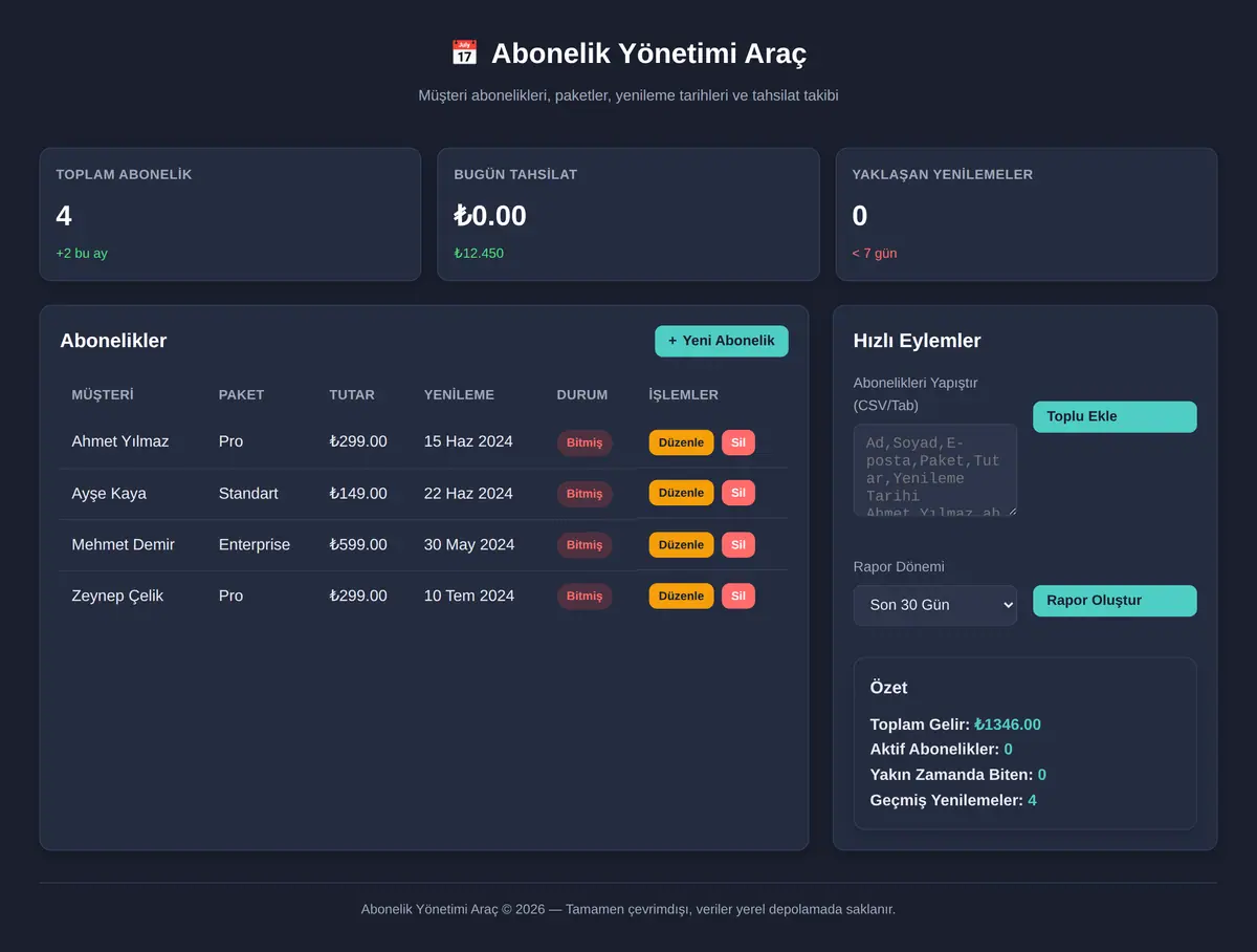 Abonelik Yönetimi Araç ekran görüntüsü 3