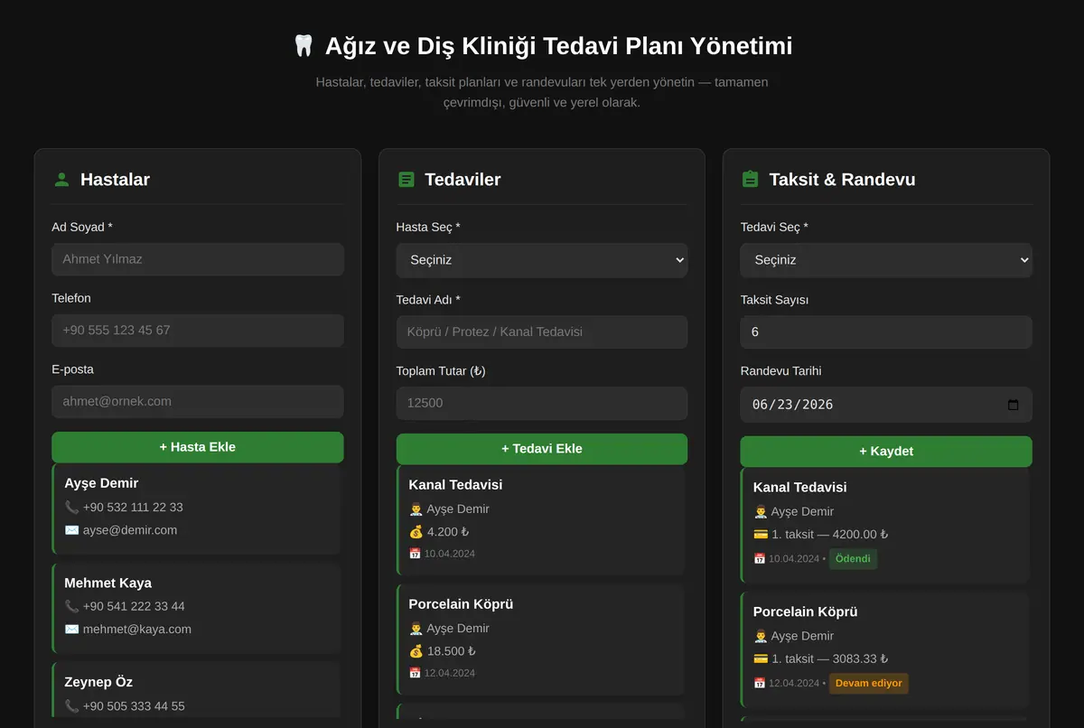 Ağız ve Diş Kliniği Tedavi Planı Yönetimi ekran görüntüsü 2