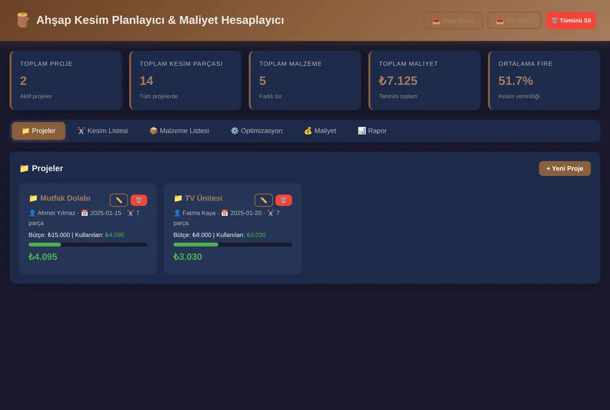 Ahşap Kesim Planlayıcı & Maliyet Hesaplayıcı ekran görüntüsü 2