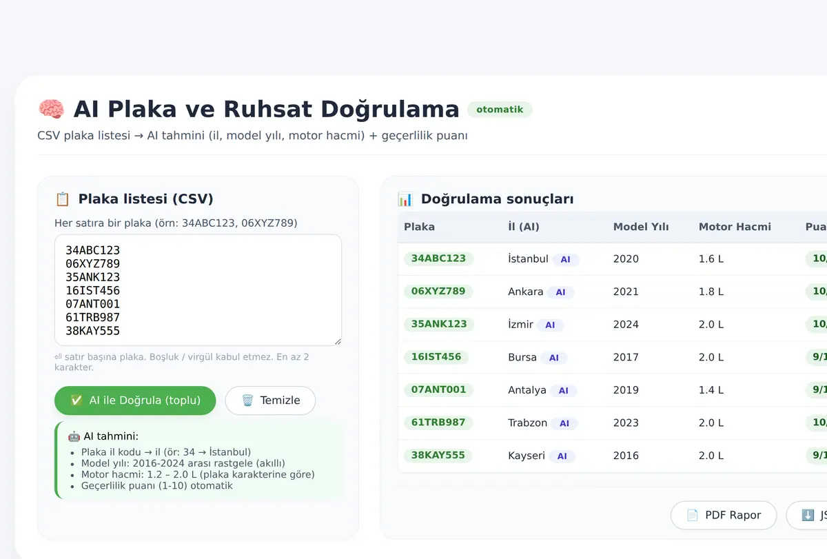 AI Plaka ve Ruhsat Doğrulama Aracı ekran görüntüsü