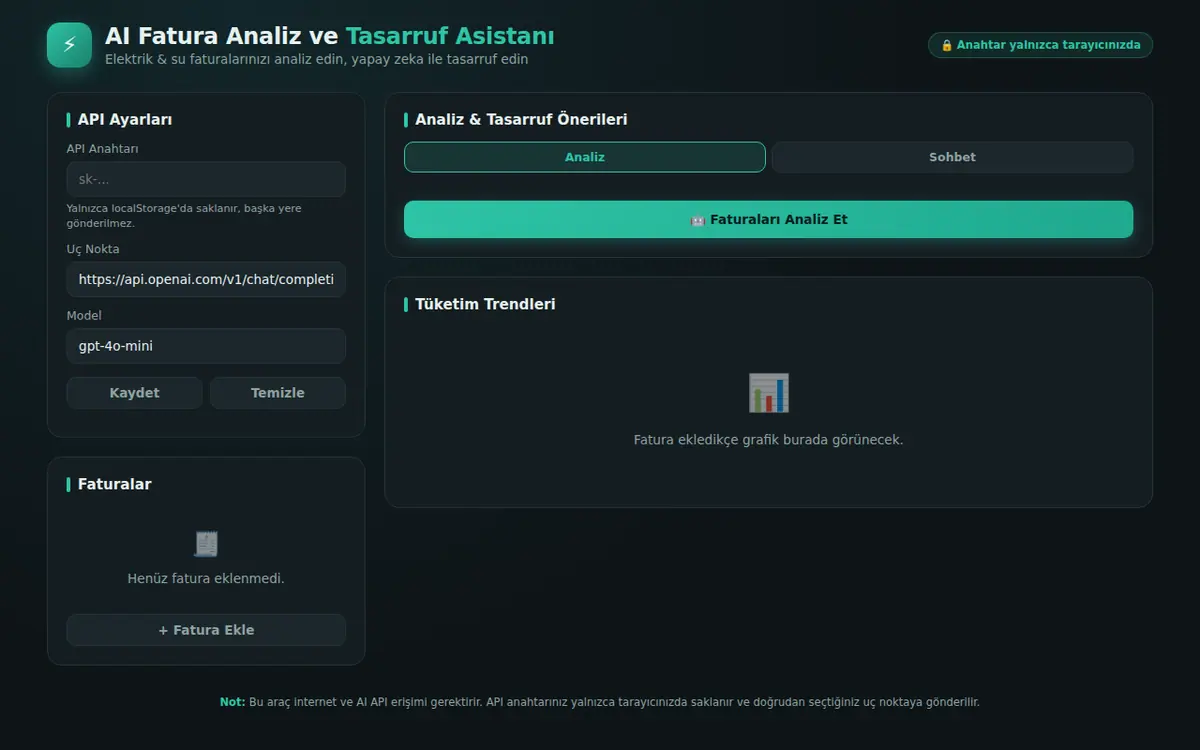 AI Fatura Analiz ve Tasarruf Asistanı ekran görüntüsü