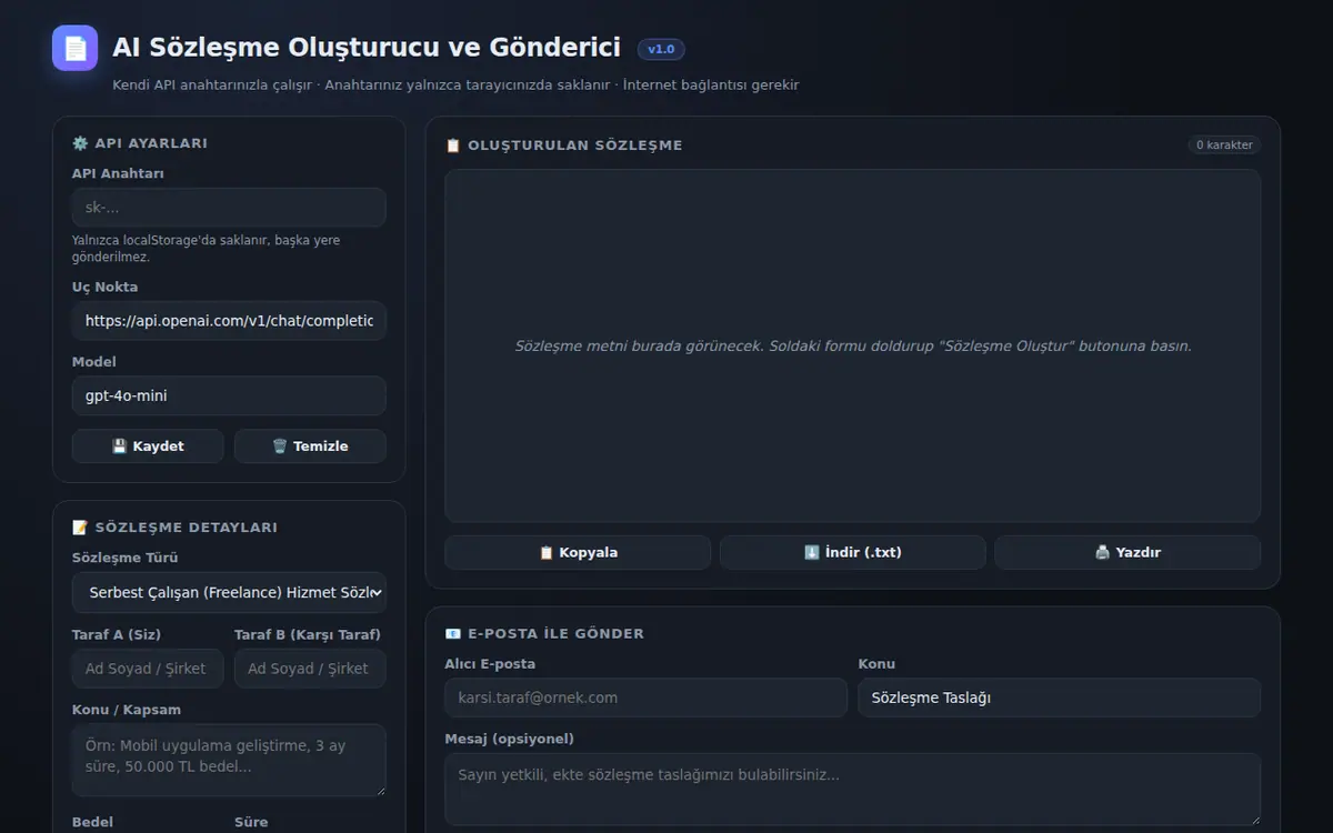 AI ile Sözleşme Oluşturucu ve Gönderici ekran görüntüsü