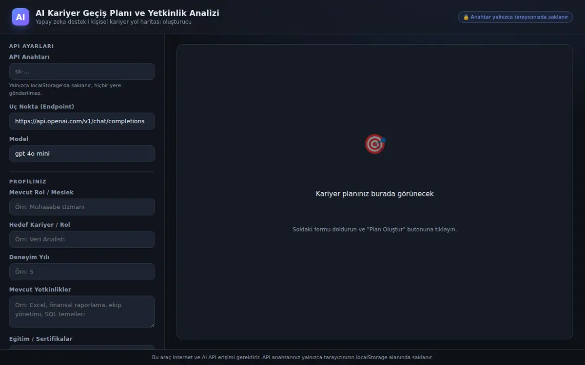 AI Kariyer Geçiş Planı ve Yetkinlik Analizi ekran görüntüsü