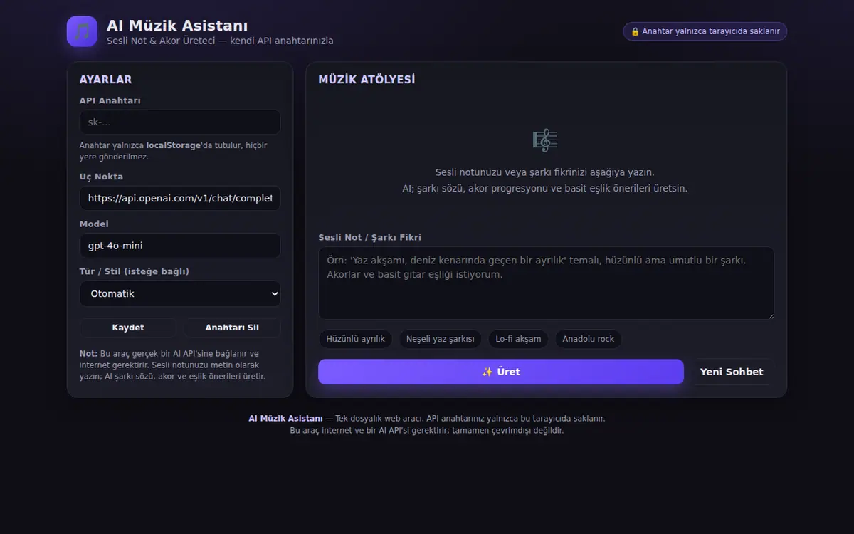 AI Müzik Asistanı: Sesli Not & Akor Üreteci ekran görüntüsü