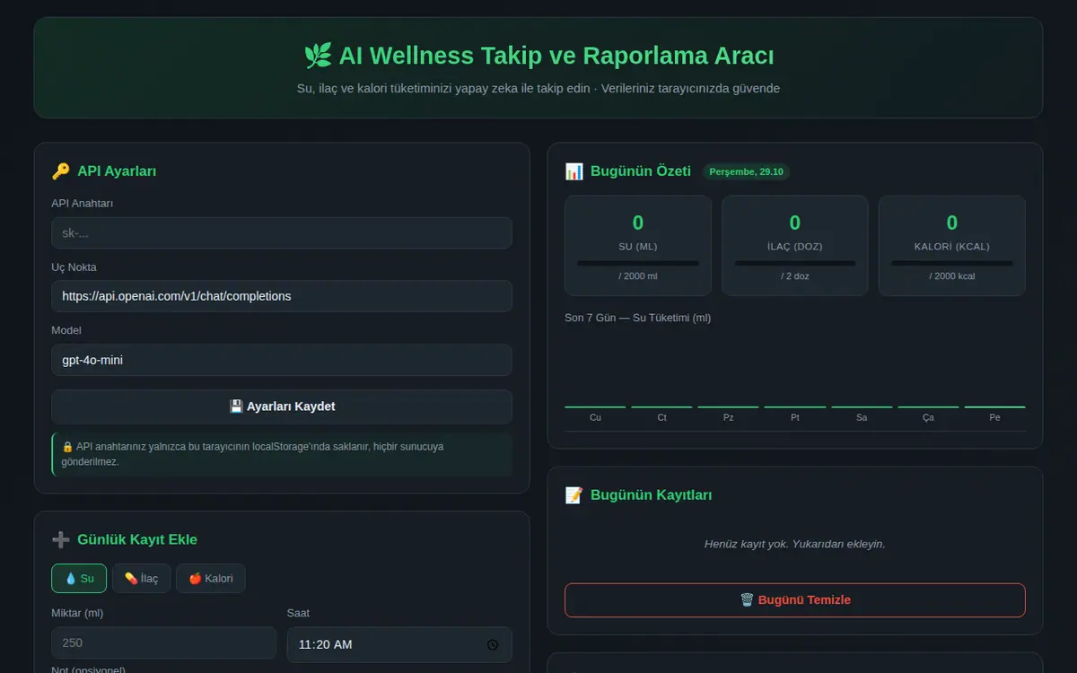 AI Wellness Takip & Raporlama Aracı ekran görüntüsü