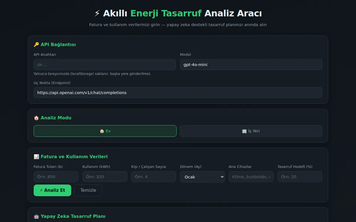 Akıllı Enerji Tasarruf Analiz Aracı ekran görüntüsü