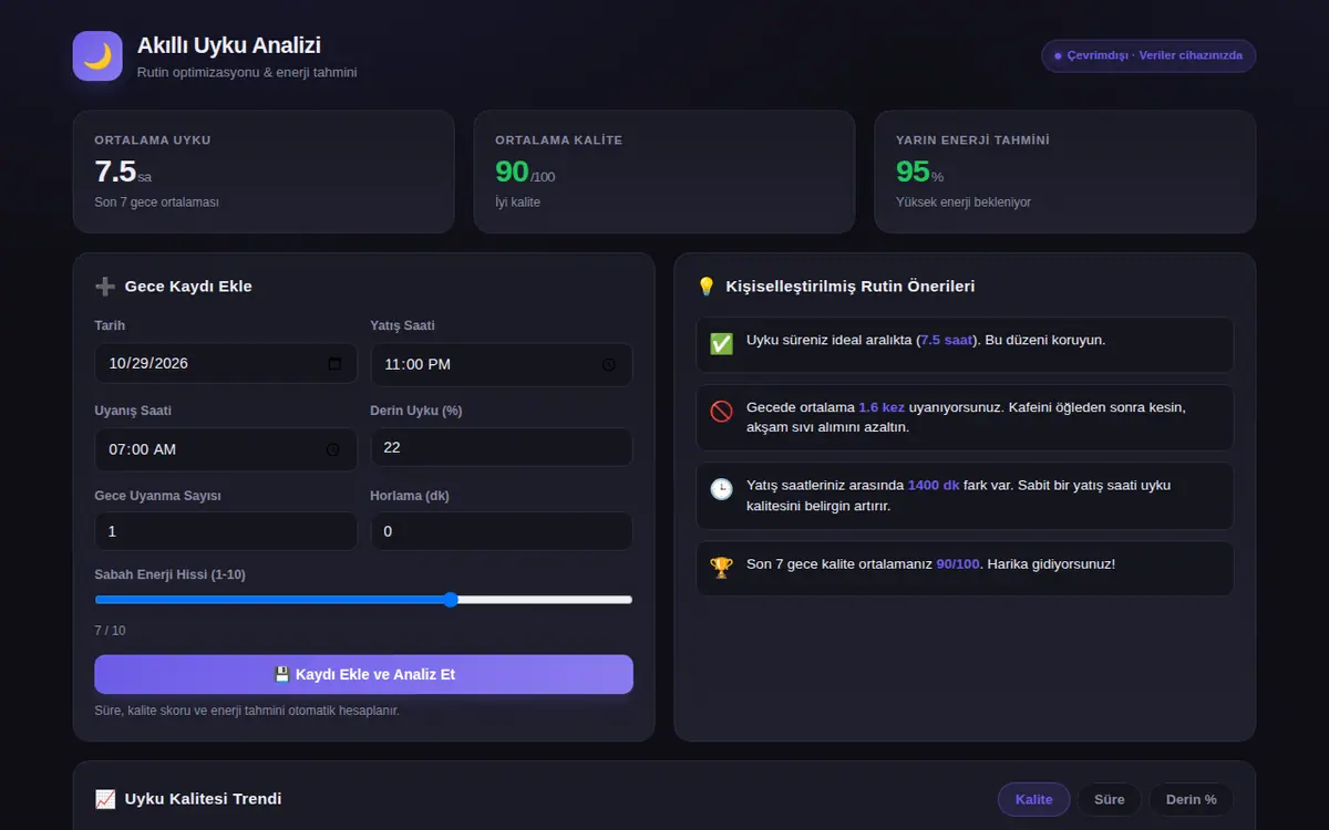 Akıllı Uyku Analizi ve Rutin Optimizasyonu ekran görüntüsü