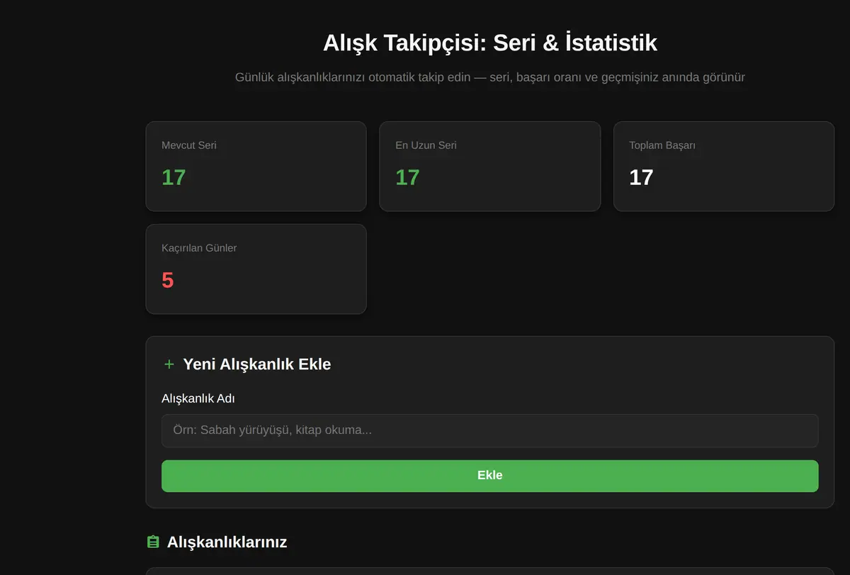 Alışk Takipçisi: Seri & İstatistik ekran görüntüsü