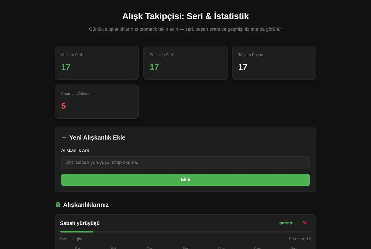 Alışk Takipçisi: Seri & İstatistik ekran görüntüsü 2