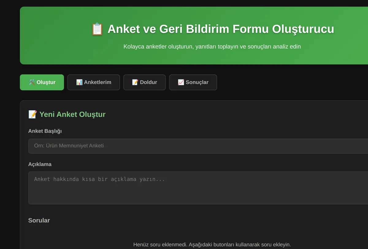 Anket ve Geri Bildirim Formu Oluşturucu ekran görüntüsü