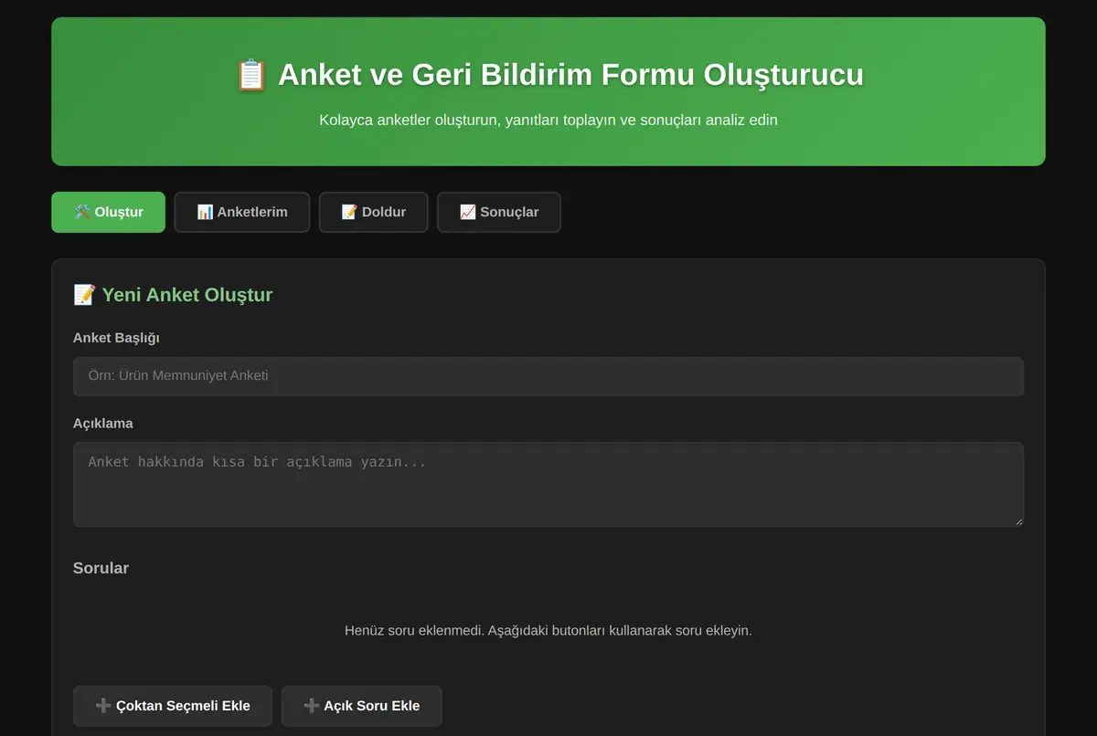 Anket ve Geri Bildirim Formu Oluşturucu ekran görüntüsü 2