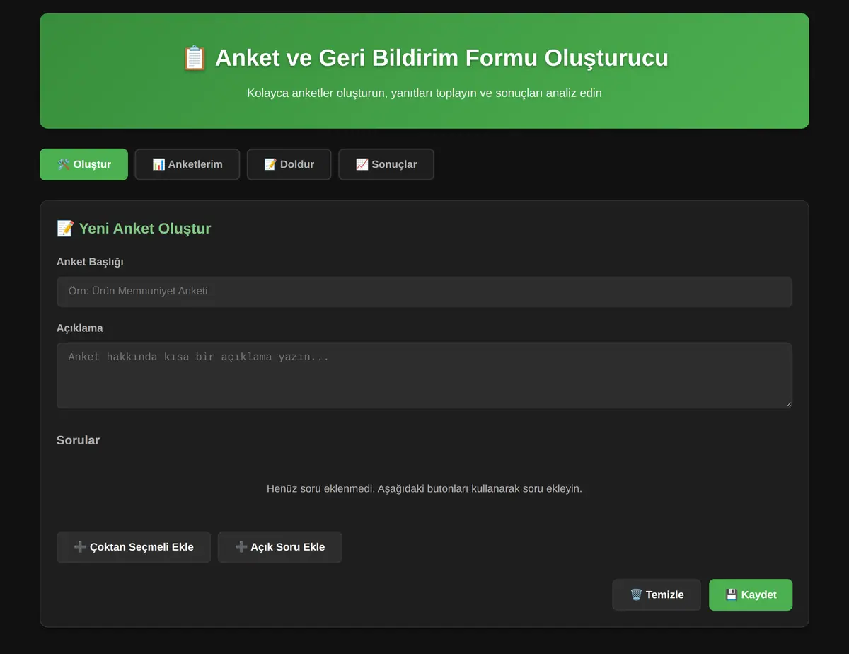 Anket ve Geri Bildirim Formu Oluşturucu ekran görüntüsü 3