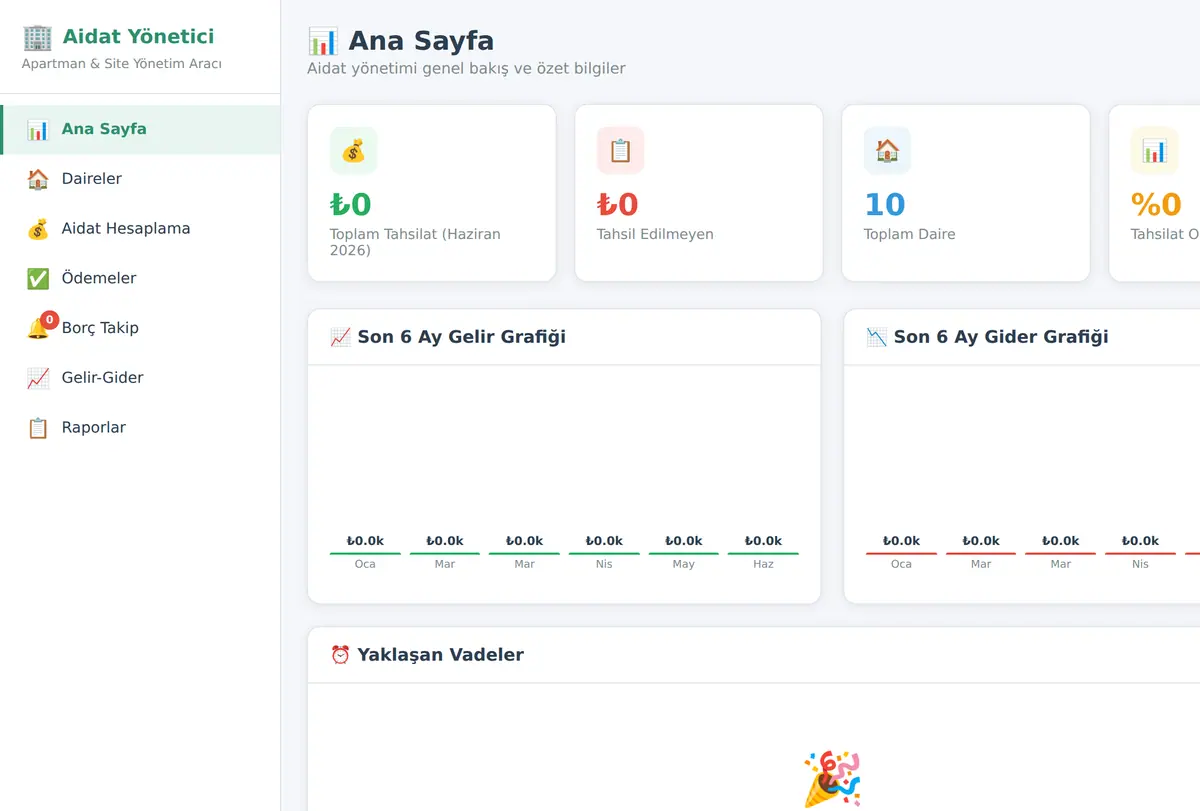 Apartman Aidat & Gelir-Gider Yönetici Aracı ekran görüntüsü