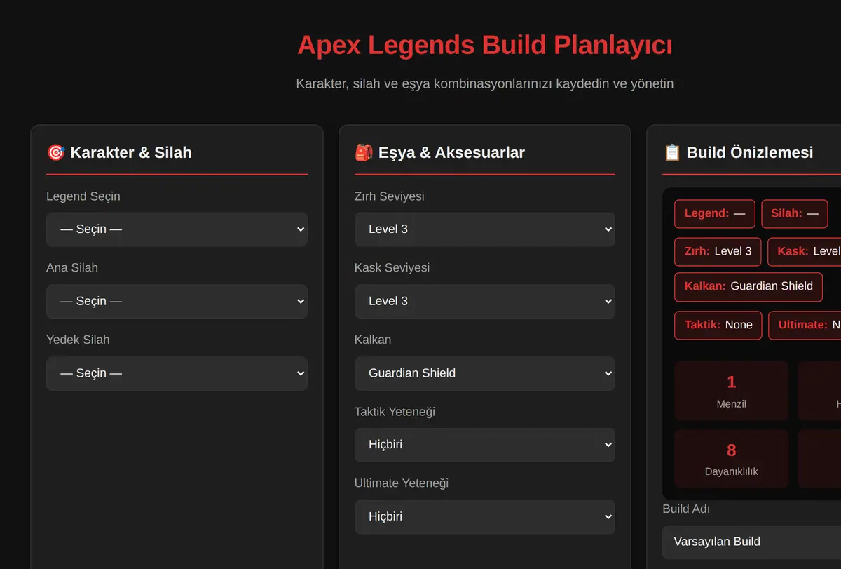 Apex Legends Build Planlayıcı ekran görüntüsü
