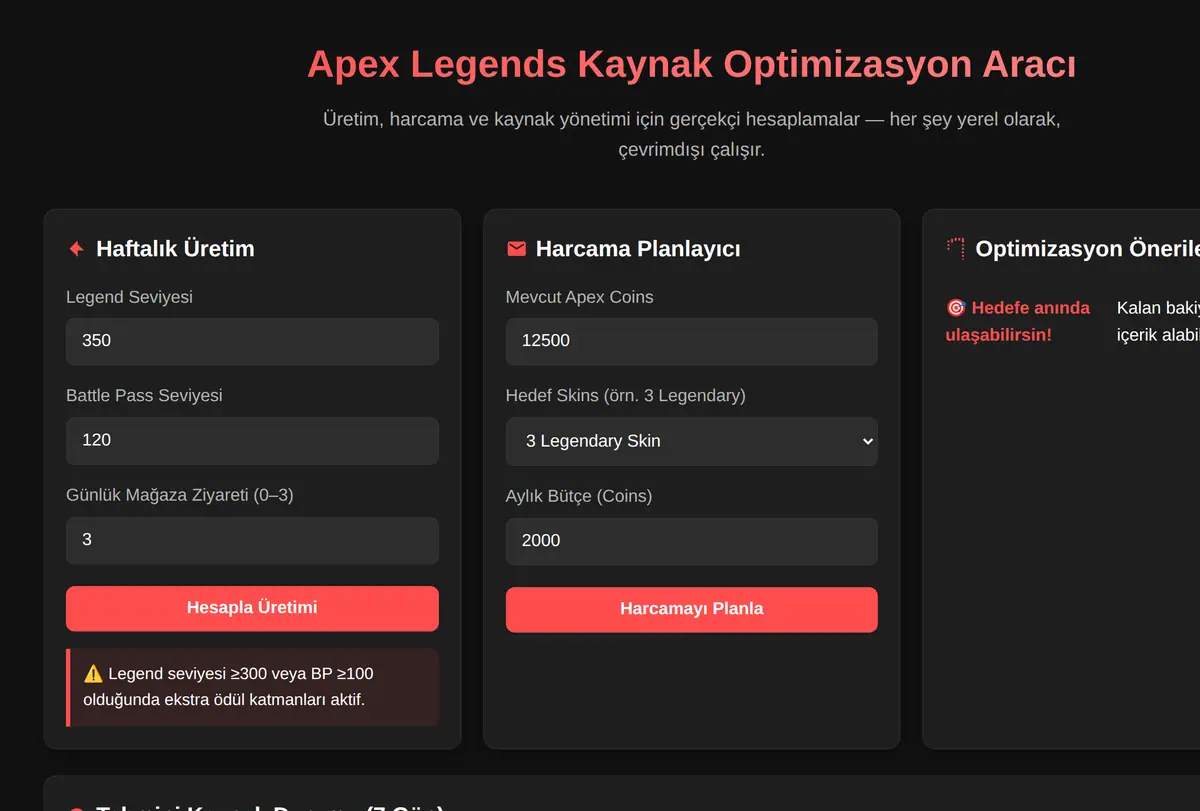 Apex Legends Kaynak Optimizasyon Aracı ekran görüntüsü