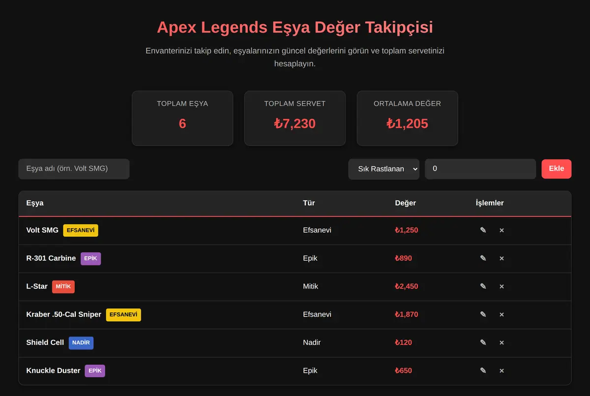 Apex Legends Eşya Değer Takipçisi ekran görüntüsü 2
