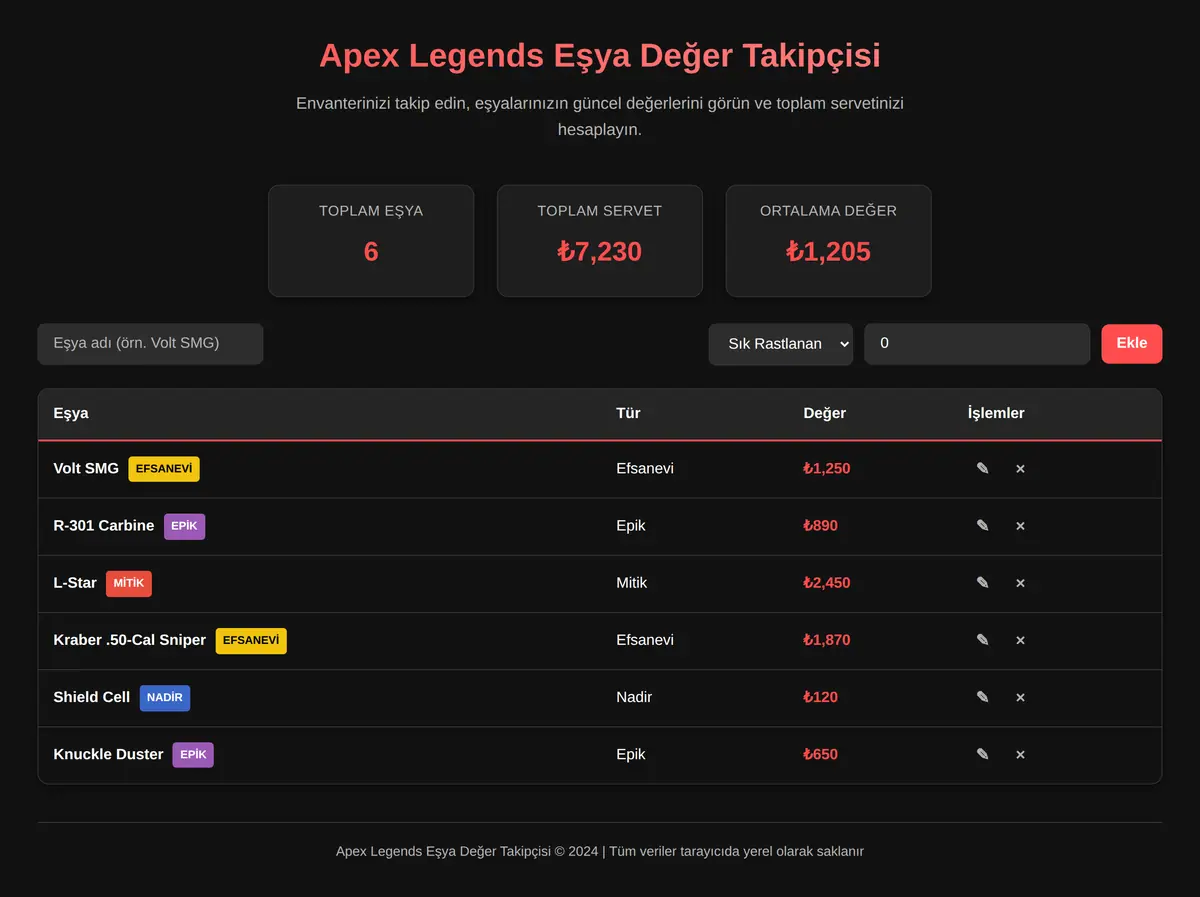 Apex Legends Eşya Değer Takipçisi ekran görüntüsü 3