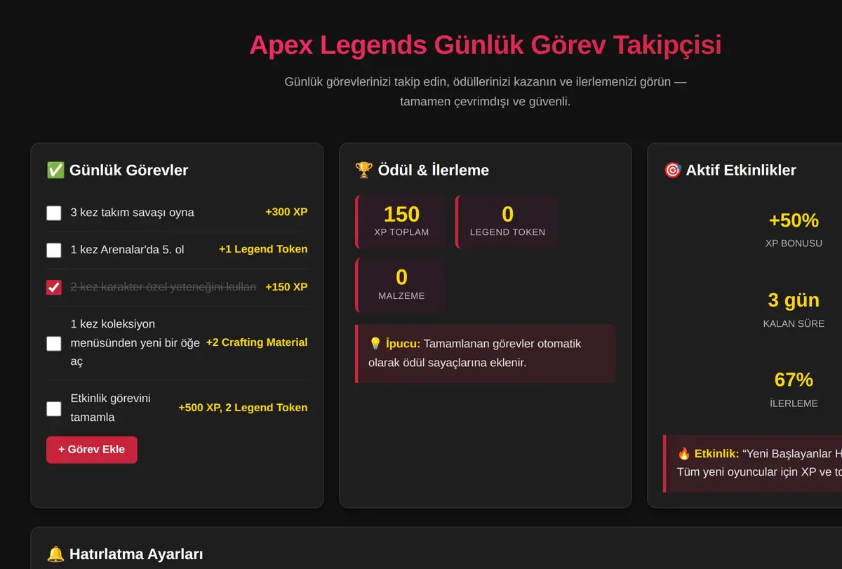Apex Legends Günlük Görev Takipçisi ekran görüntüsü