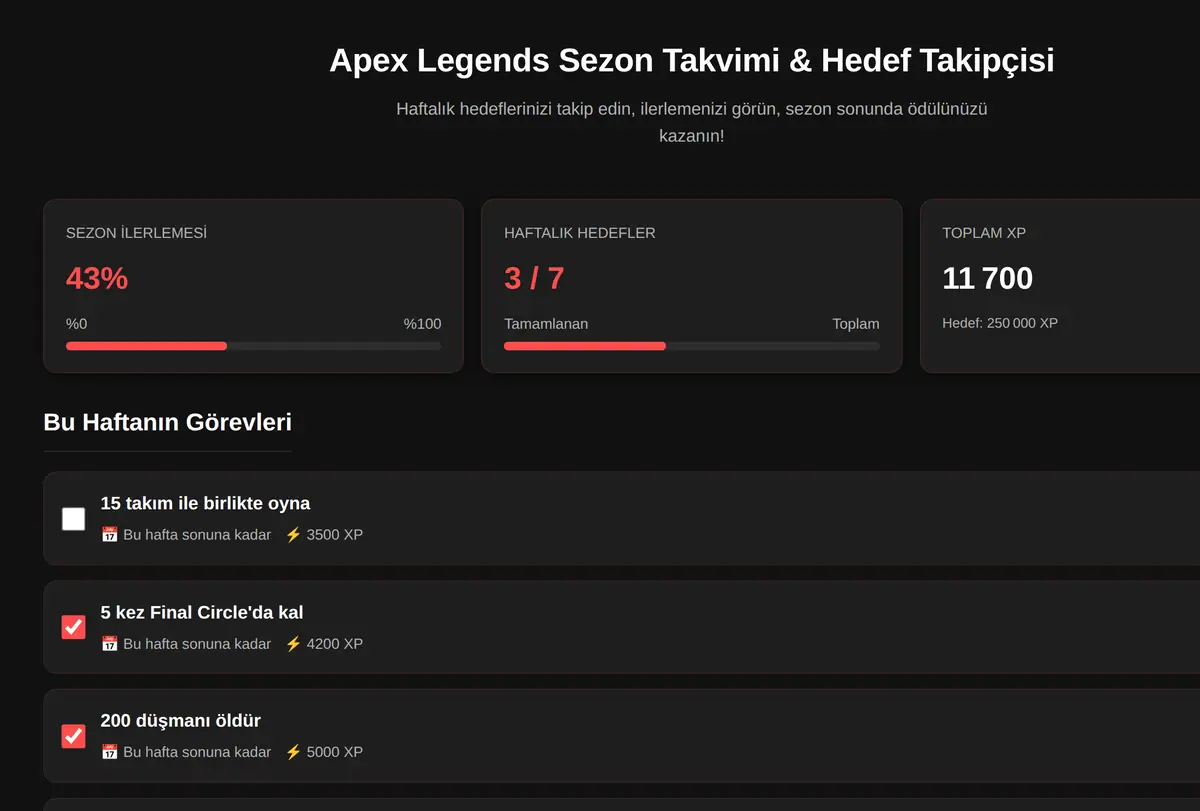 Apex Legends Sezon Takvimi & Hedef Takipçisi ekran görüntüsü