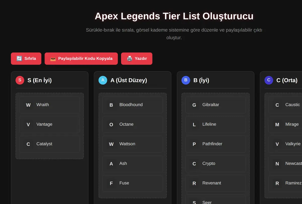 Apex Legends Tier List Oluşturucu ekran görüntüsü