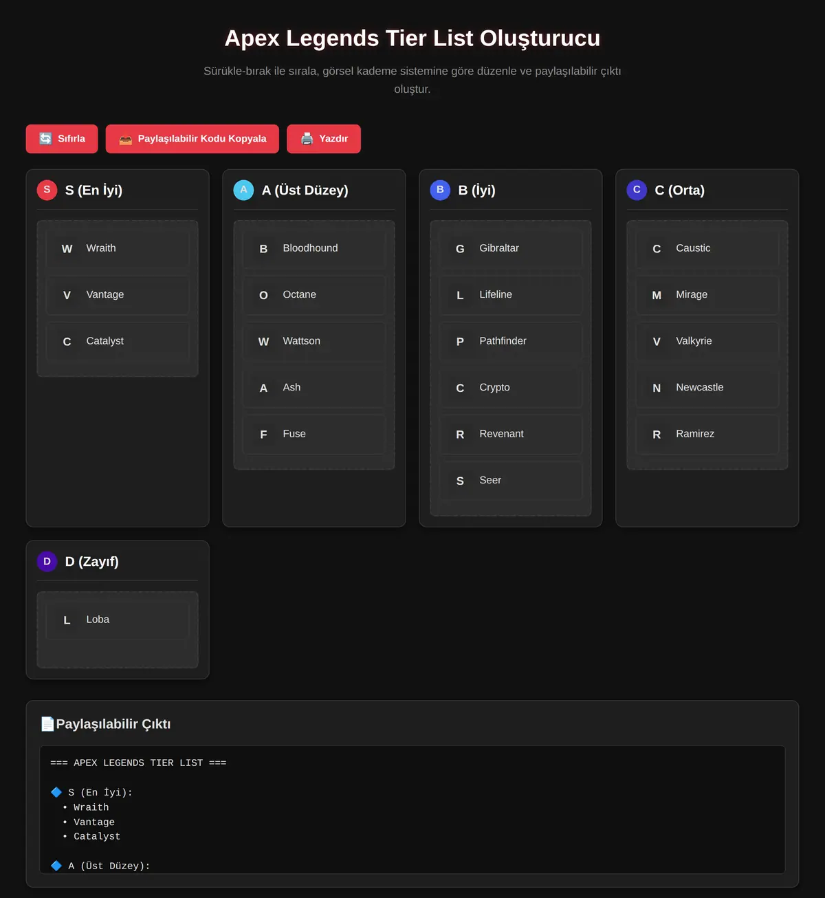 Apex Legends Tier List Oluşturucu ekran görüntüsü 3