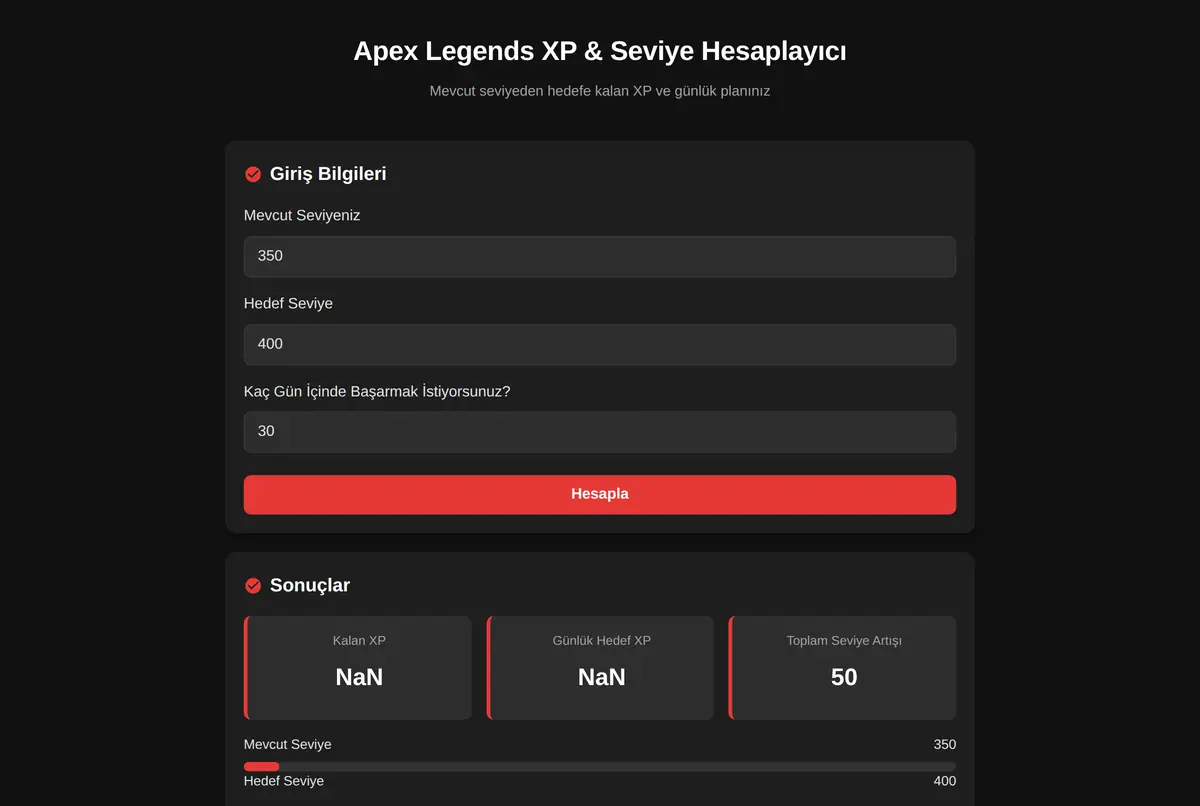 Apex Legends XP & Seviye Hesaplayıcı ekran görüntüsü 2