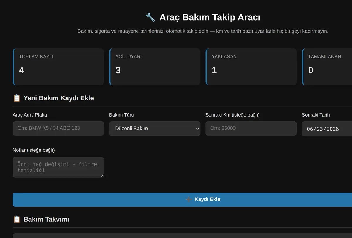 Araç Bakım & Yakıt Takip (Offline) ekran görüntüsü