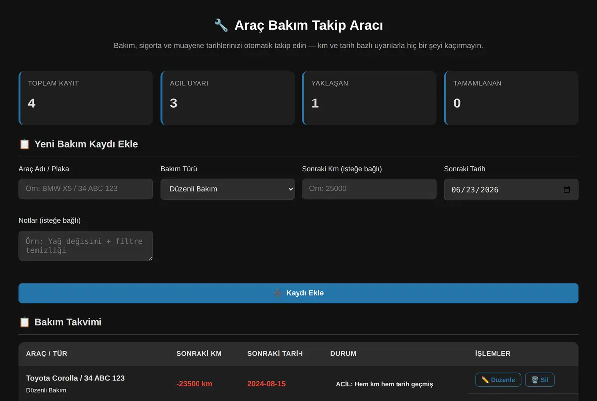 Araç Bakım & Yakıt Takip (Offline) ekran görüntüsü 2