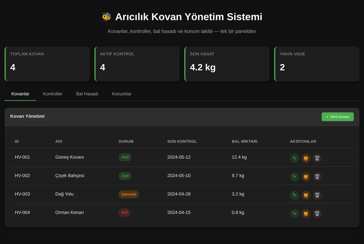 Arıcılık Kovan Yönetim Sistemi ekran görüntüsü 3