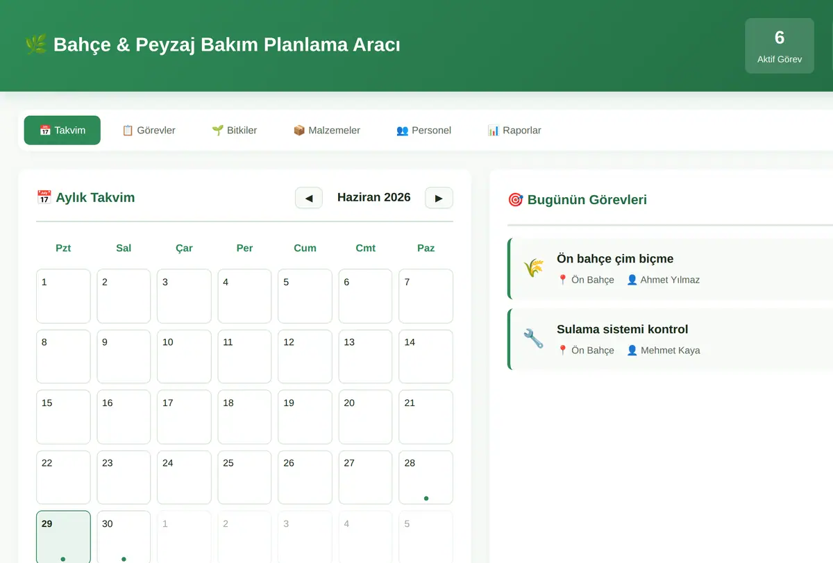 Bahçe & Peyzaj Bakım Planlama Aracı ekran görüntüsü
