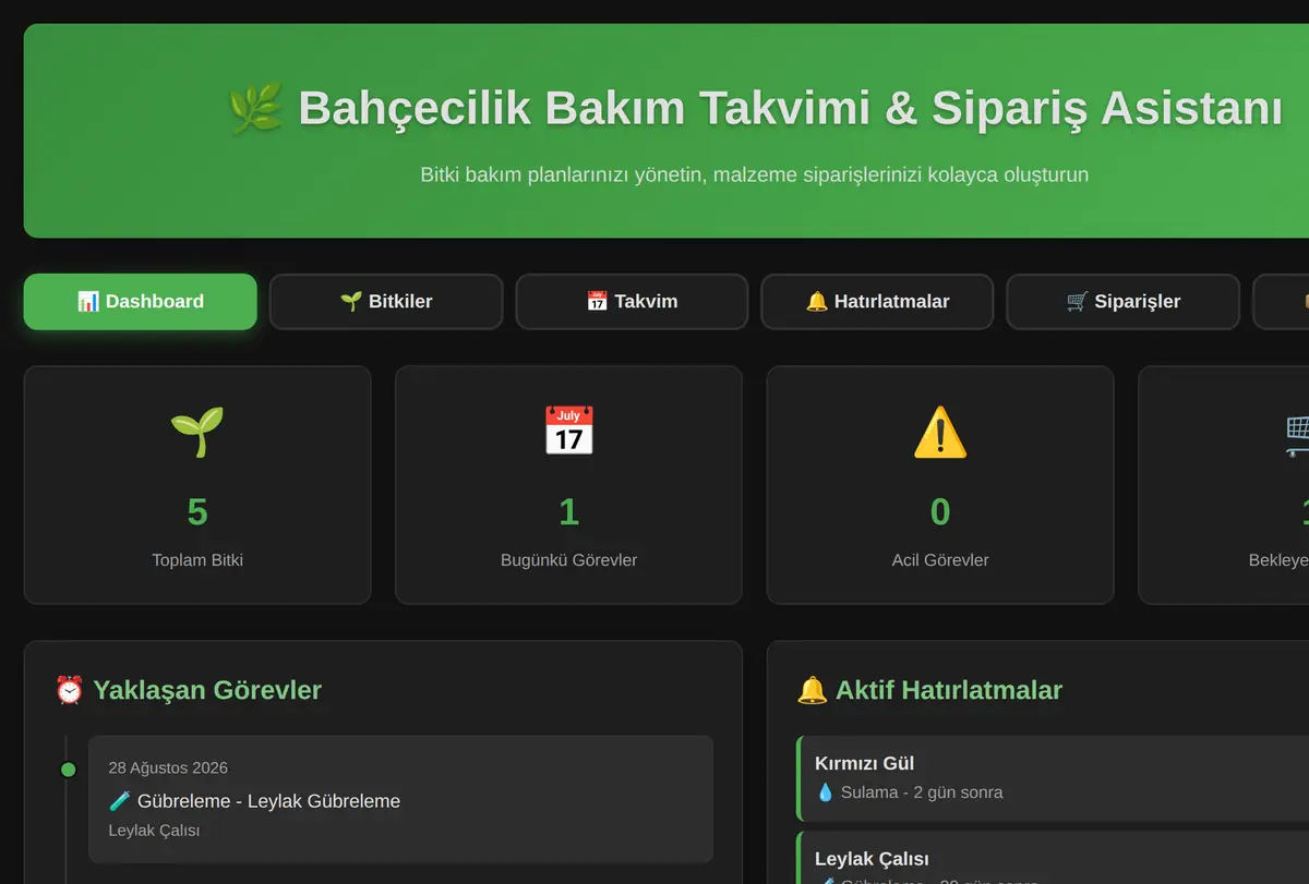 Bahçecilik Bakım Takvimi & Sipariş Asistanı ekran görüntüsü