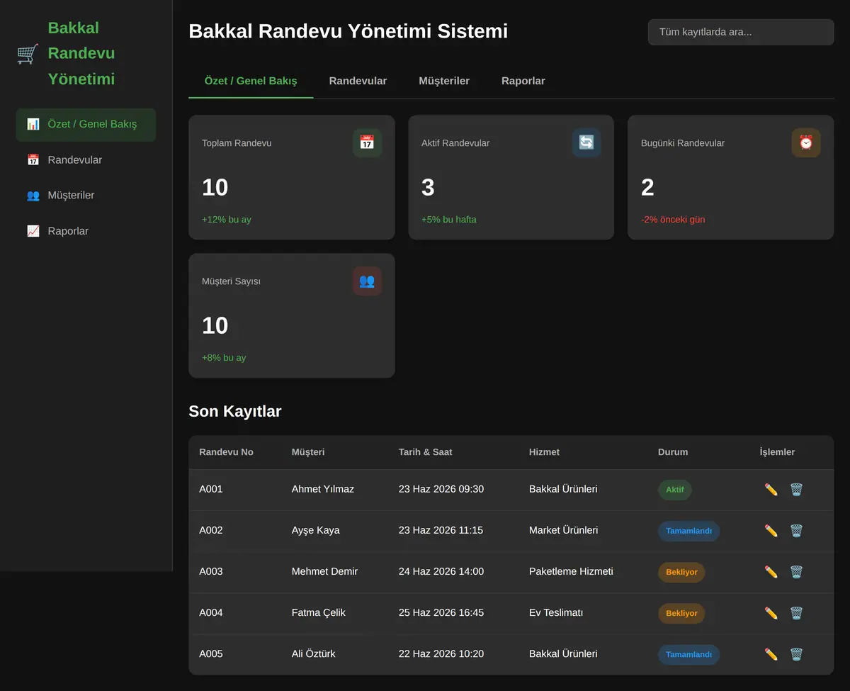 Bakkal Randevu Yönetimi Sistemi ekran görüntüsü 3