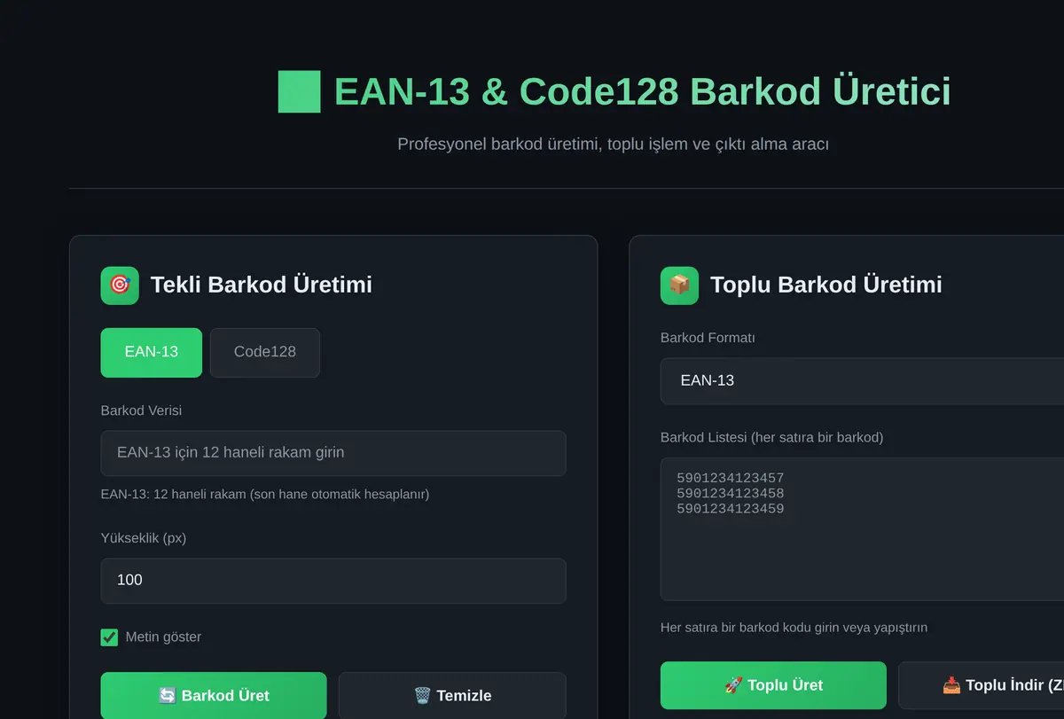 Barkod Üretici - EAN-13 & Code128 ekran görüntüsü