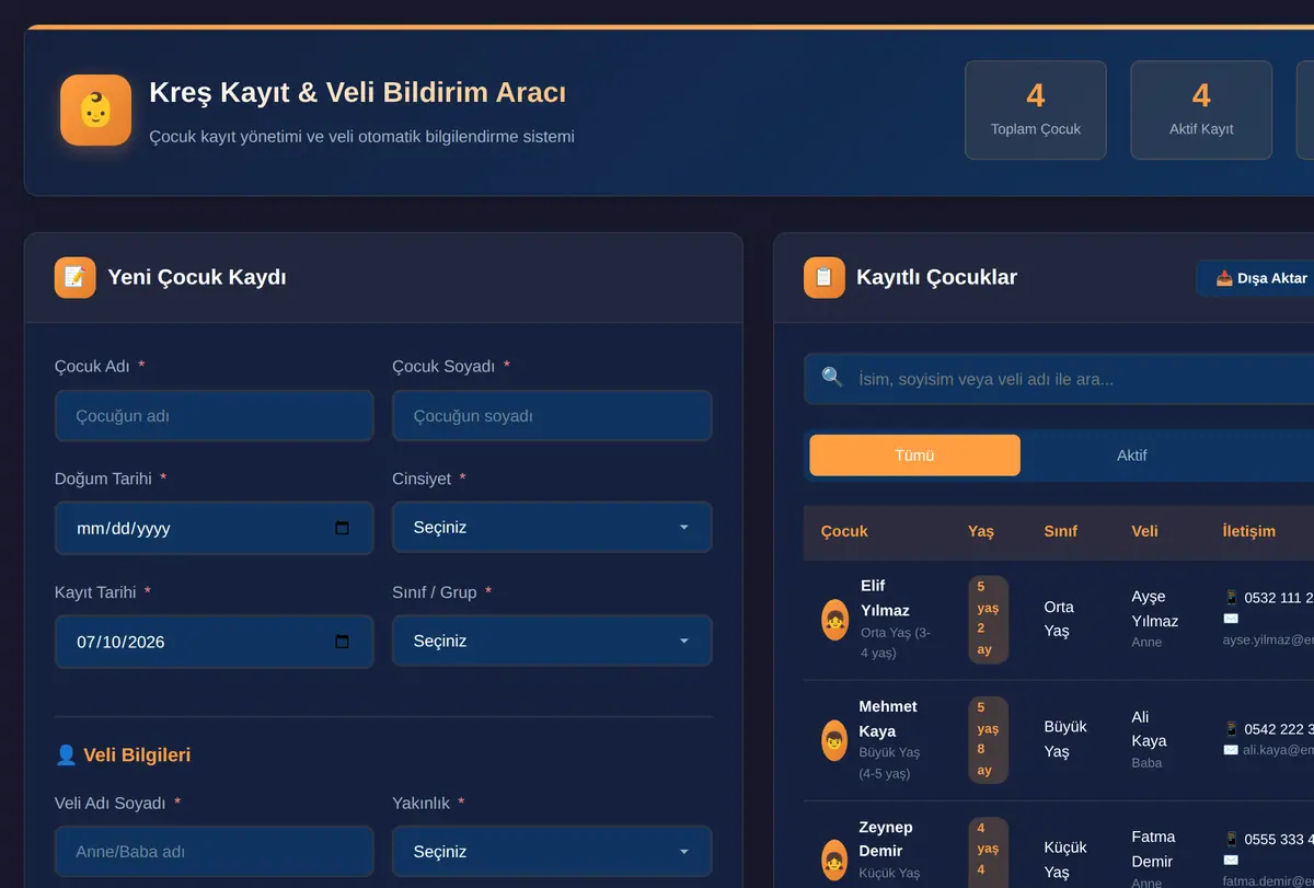 Kreş Kayıt & Veli Bildirim Aracı - Çevrimdışı ekran görüntüsü