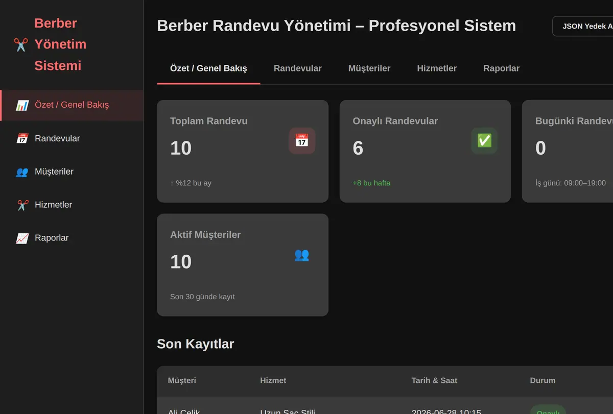 Berber Randevu Yönetimi - Profesyonel Sistem ekran görüntüsü