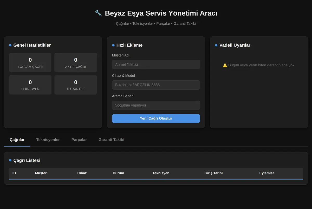 Beyaz Eşya Servis Yönetimi Aracı ekran görüntüsü 3