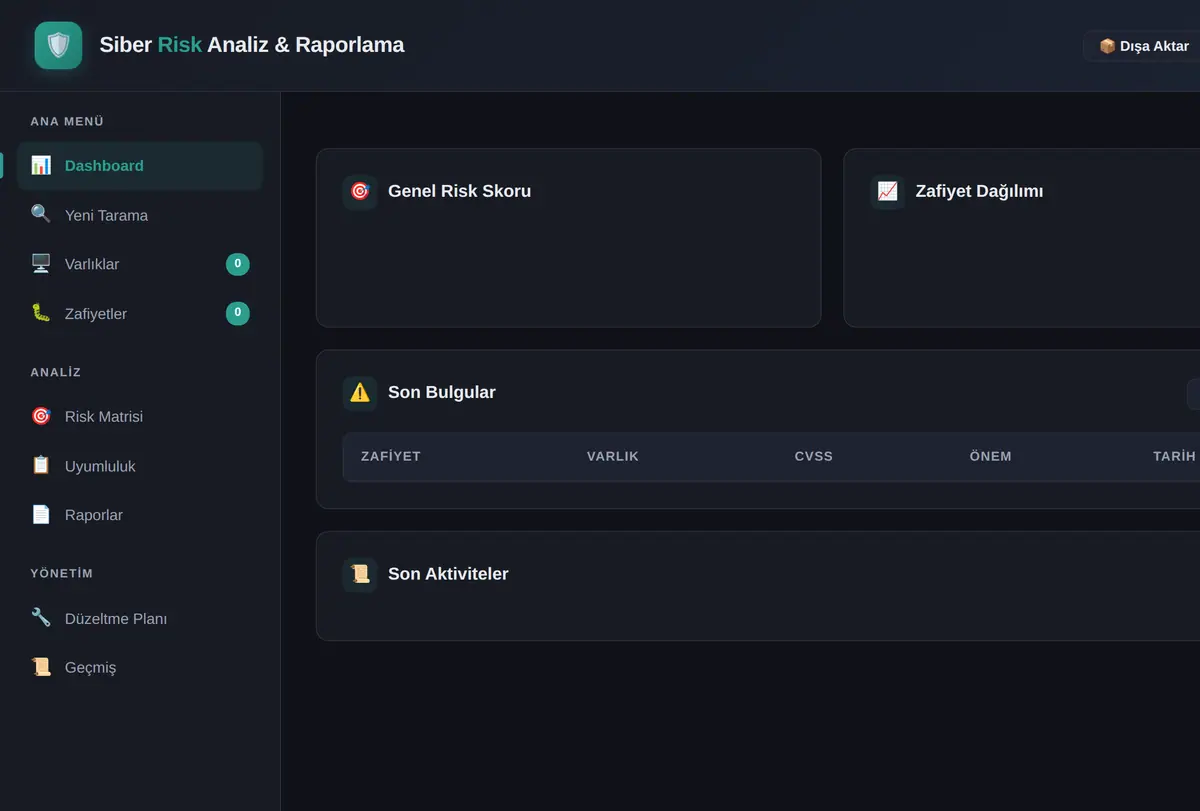 Siber Risk Analiz & Raporlama Aracı ekran görüntüsü