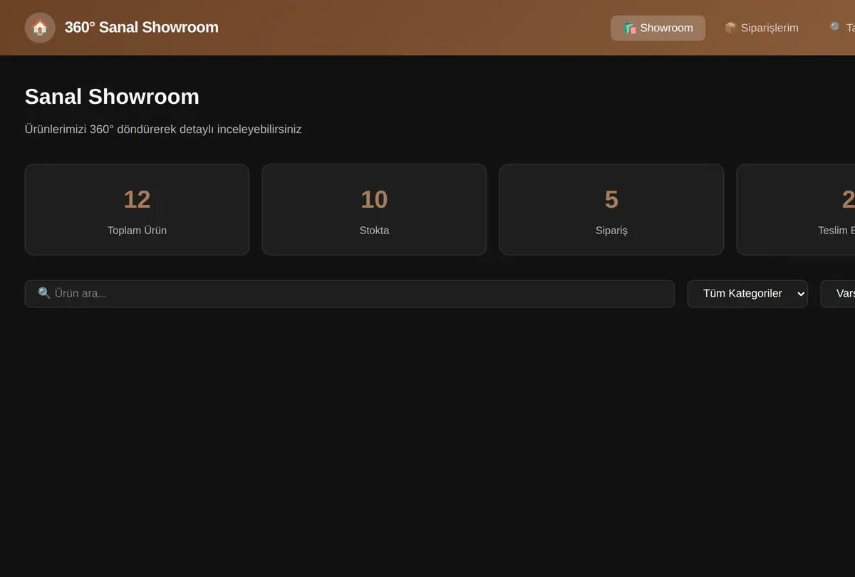 360° Sanal Showroom & Sipariş Takip Sistemi ekran görüntüsü