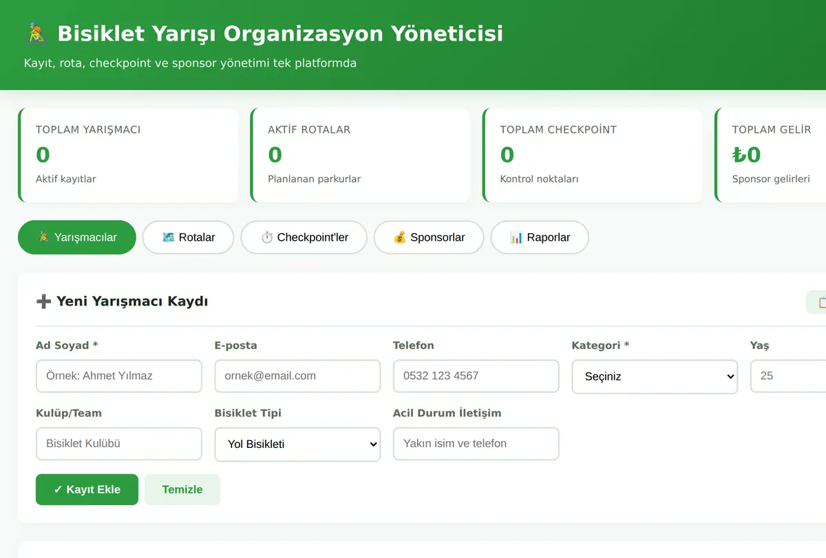 Bisiklet Yarışı Organizasyon Yöneticisi ekran görüntüsü