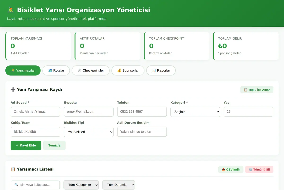 Bisiklet Yarışı Organizasyon Yöneticisi ekran görüntüsü 2