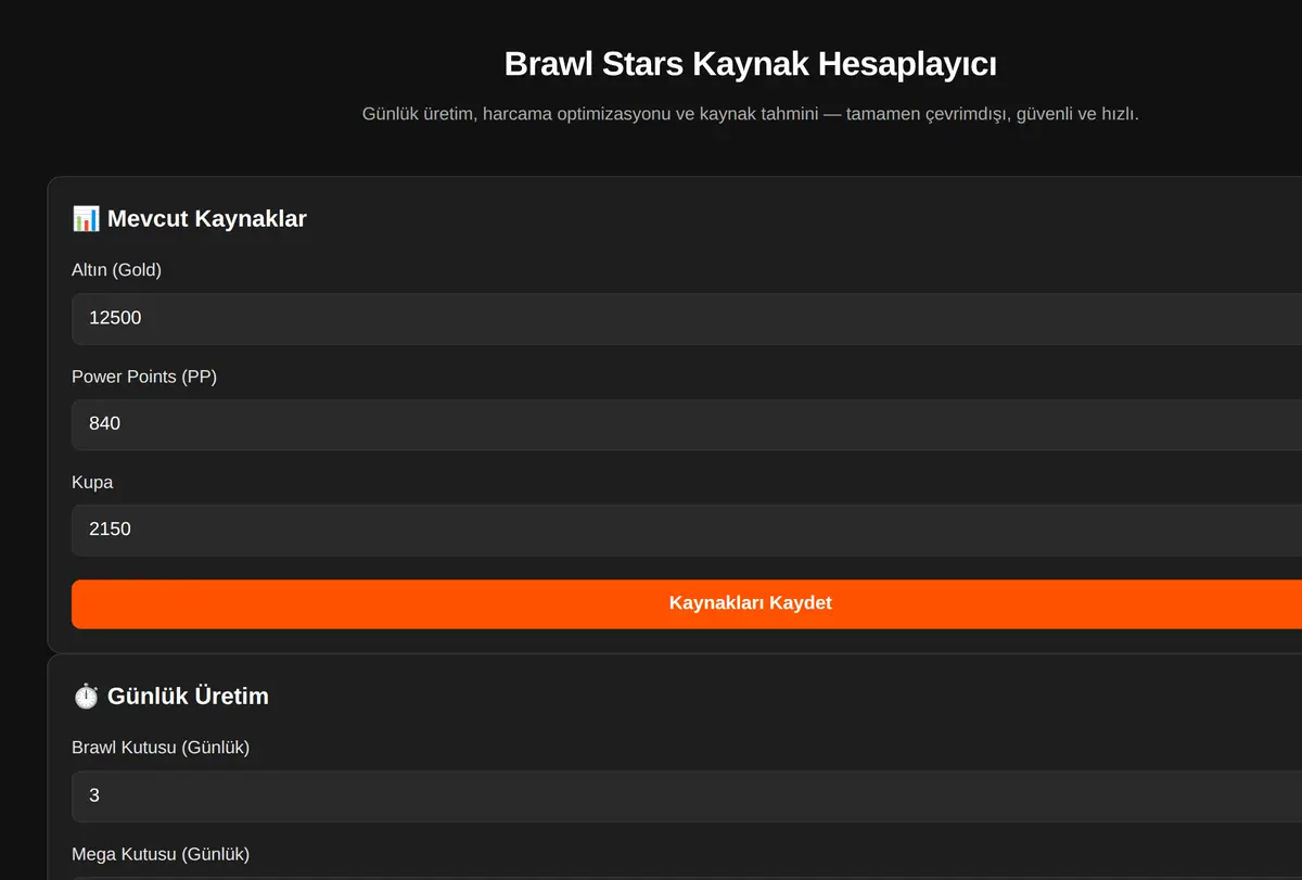 Brawl Stars Kaynak Hesaplayıcı ekran görüntüsü