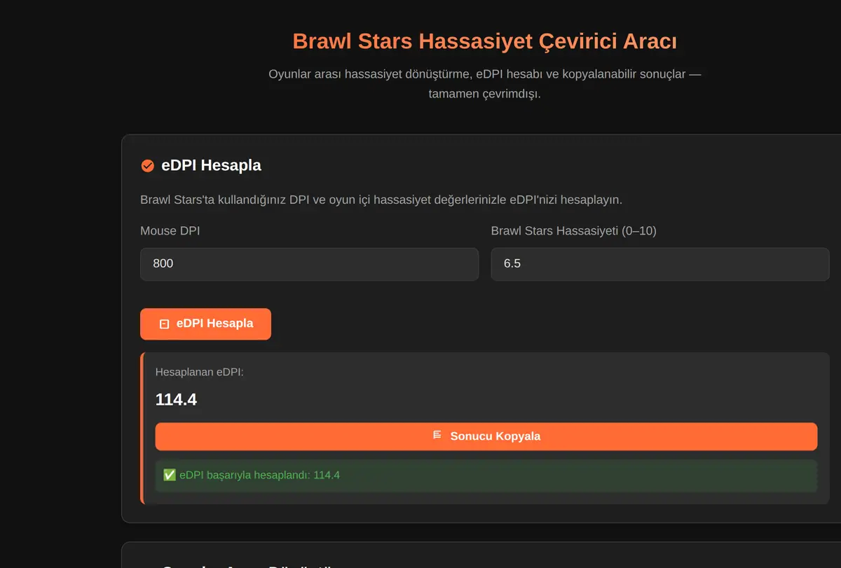 Brawl Stars Hassasiyet Çevirici Aracı ekran görüntüsü