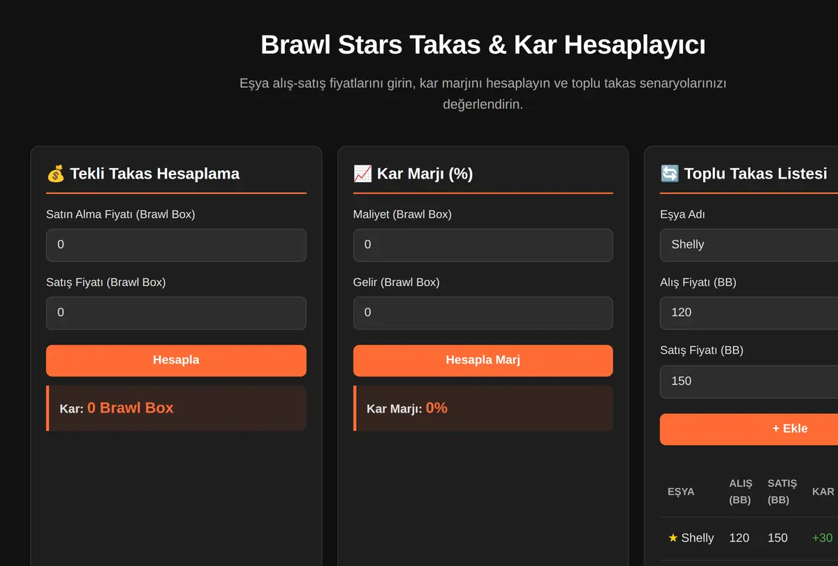 Brawl Stars Takas & Kar Hesaplayıcı ekran görüntüsü
