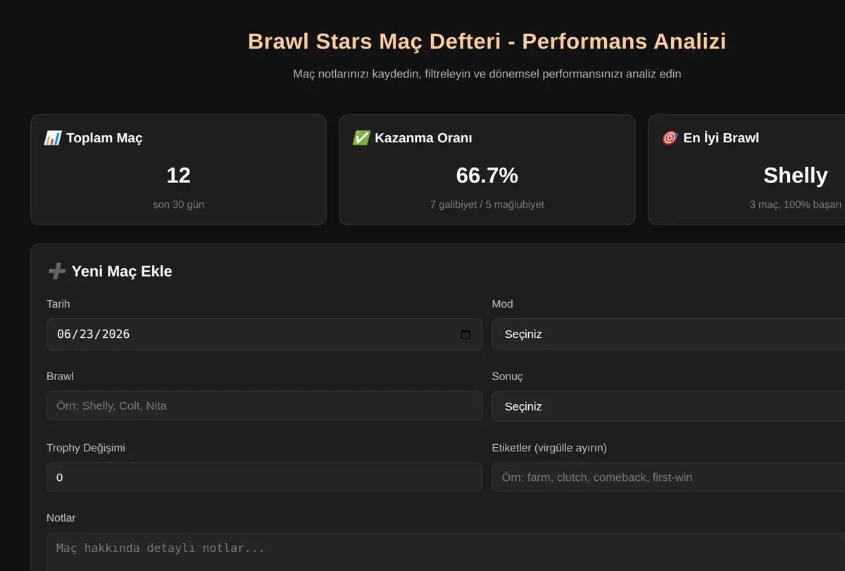 Brawl Stars Maç Defteri - Performans Analizi ekran görüntüsü