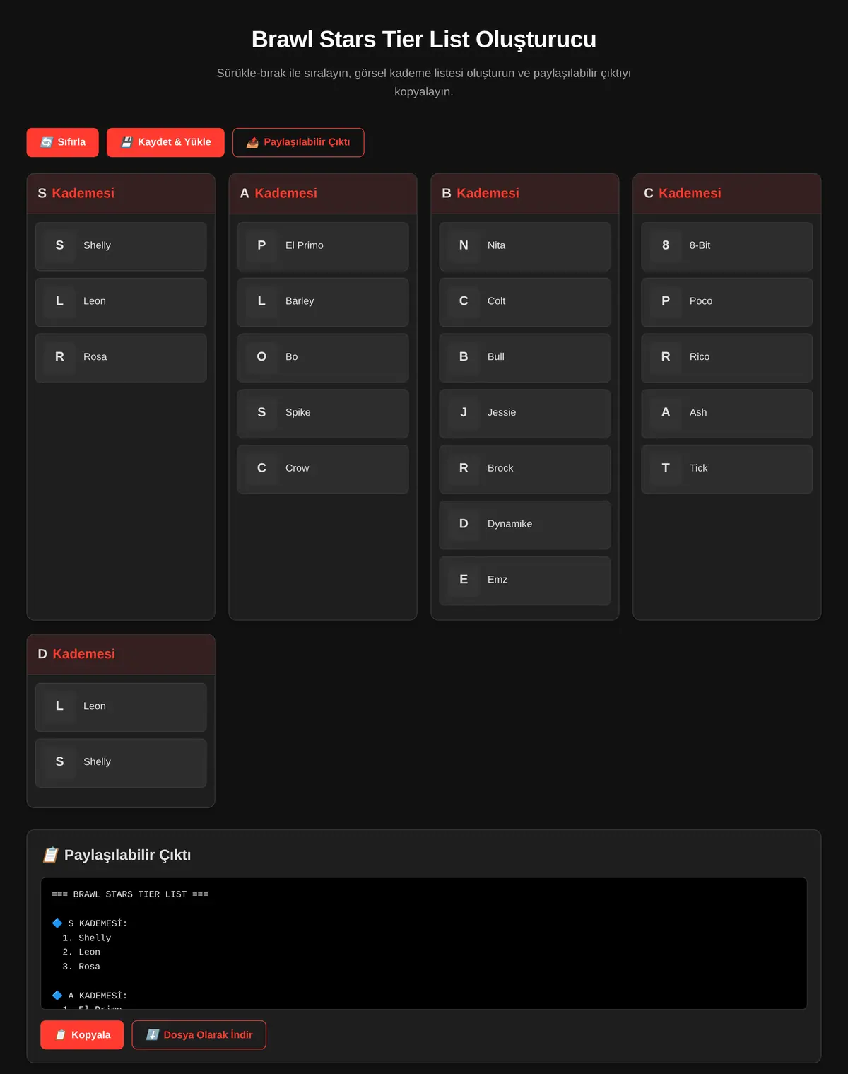 Brawl Stars Tier List Oluşturucu ekran görüntüsü 3