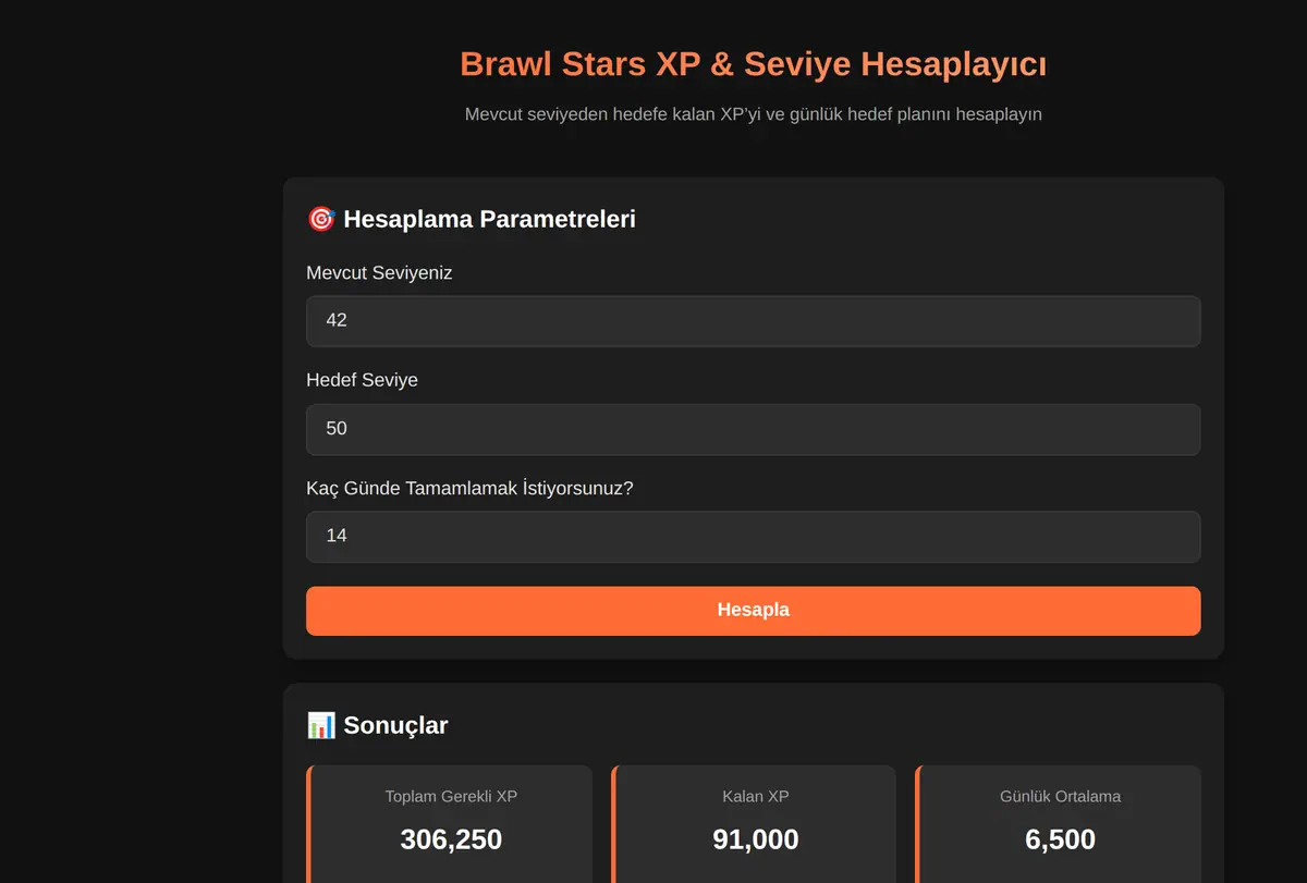 Brawl Stars XP & Seviye Hesaplayıcı ekran görüntüsü