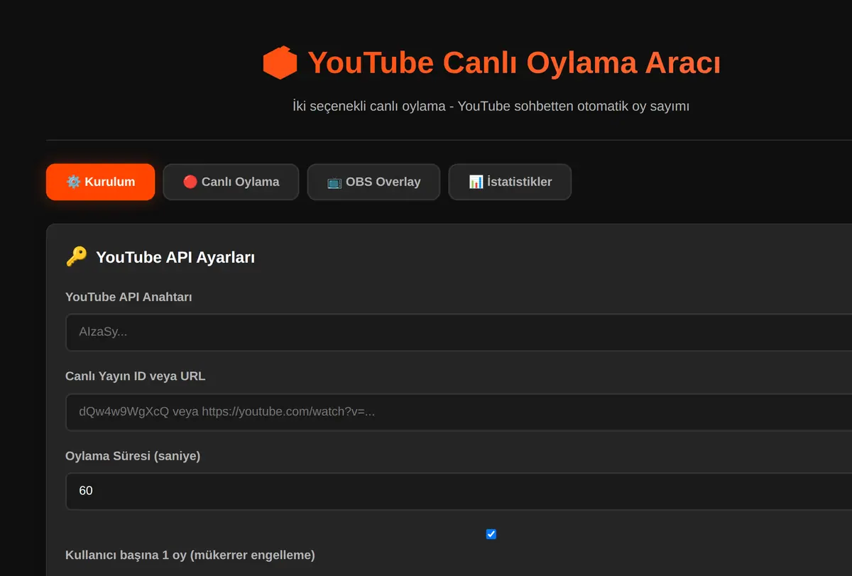 YouTube Canlı Oylama Aracı - Oy Sayımı ekran görüntüsü