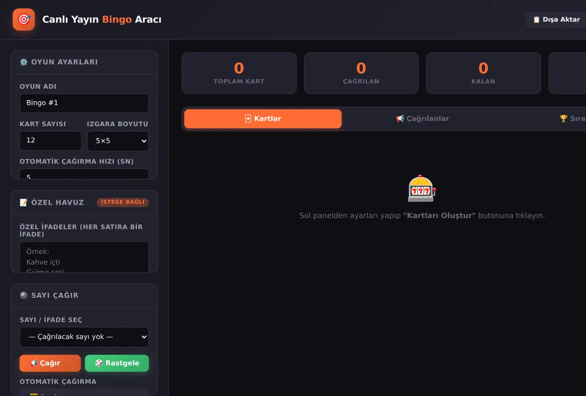 Canlı Yayın Bingo Aracı - Rastgele Kartlar & Takip ekran görüntüsü