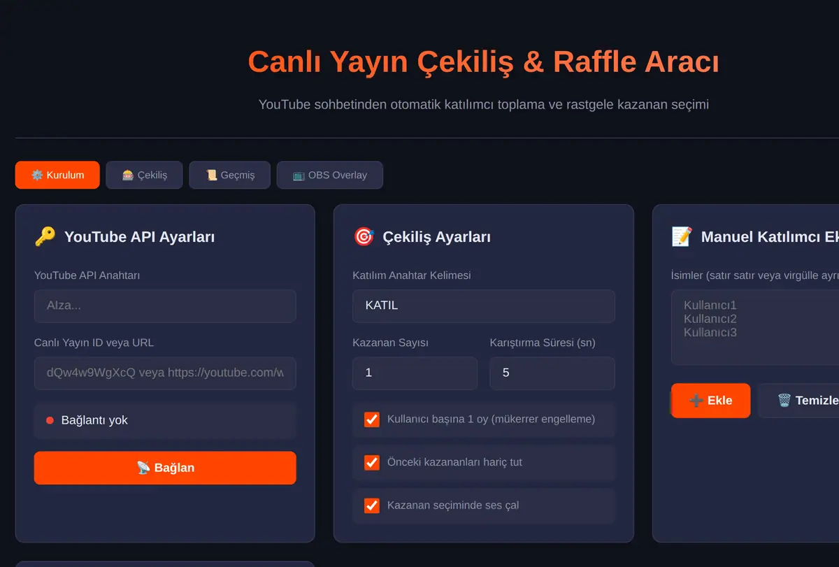 Canlı Yayın Çekiliş & Raffle Aracı ekran görüntüsü